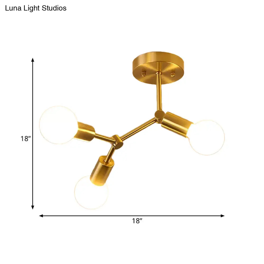 DecorBites™ DecorBites™ Postmodern Brass Flush Mount Lighting with Rotating Metal Molecule Design