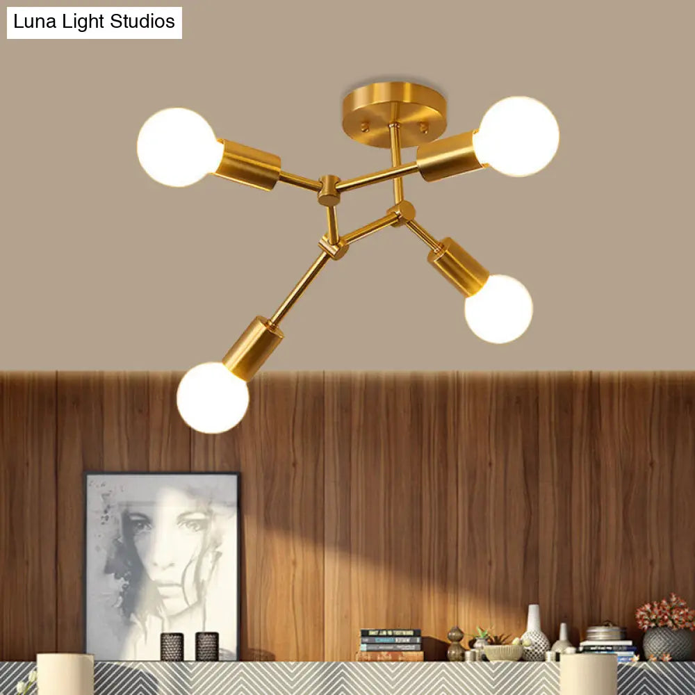 DecorBites™ DecorBites™ Postmodern Brass Flush Mount Lighting with Rotating Metal Molecule Design