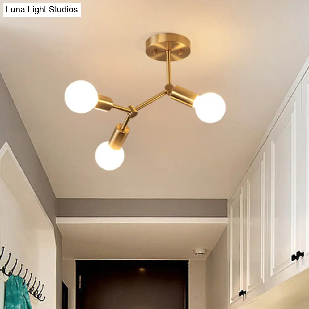 DecorBites™ DecorBites™ Postmodern Brass Flush Mount Lighting with Rotating Metal Molecule Design