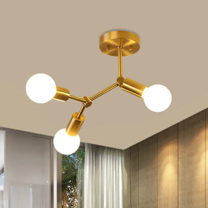 DecorBites™ DecorBites™ Postmodern Brass Flush Mount Lighting with Rotating Metal Molecule Design