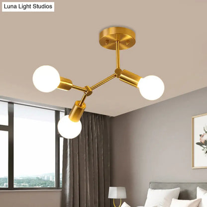 DecorBites™ DecorBites™ Postmodern Brass Flush Mount Lighting with Rotating Metal Molecule Design