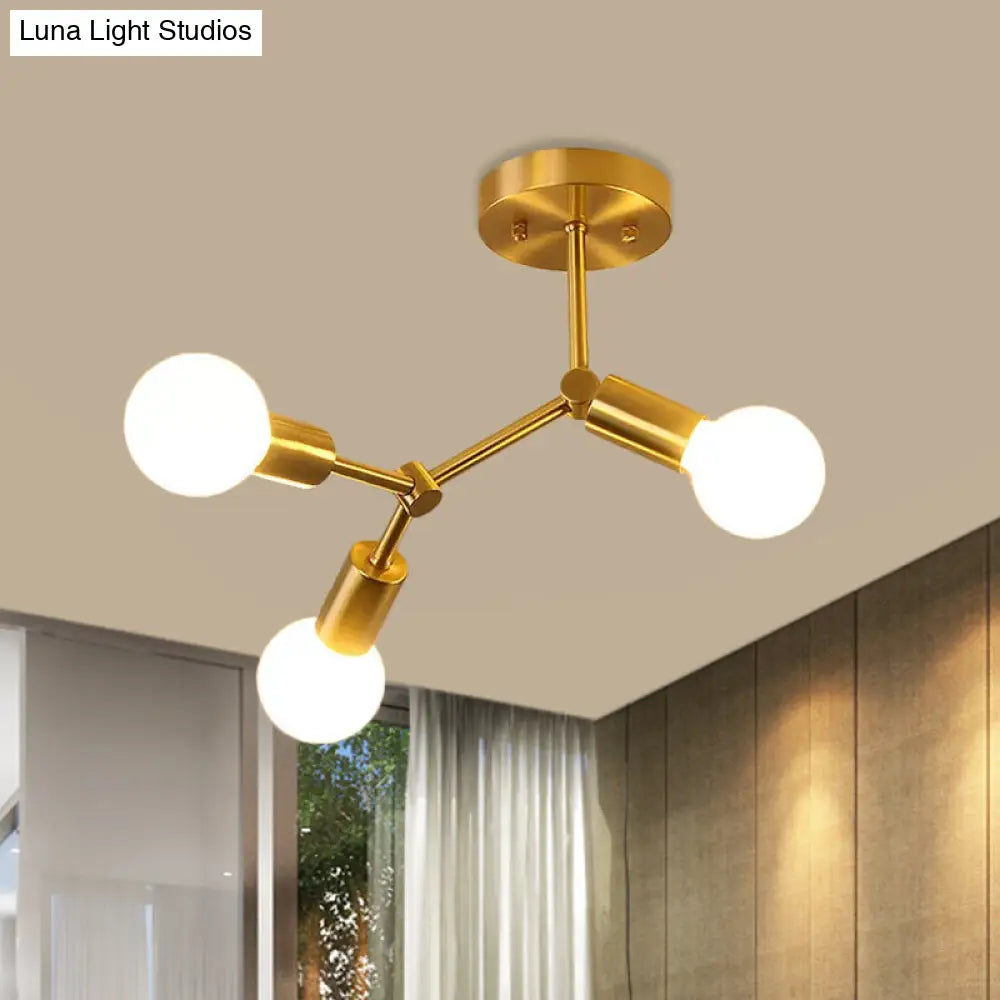 DecorBites™ DecorBites™ Postmodern Brass Flush Mount Lighting with Rotating Metal Molecule Design