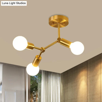 DecorBites™ DecorBites™ Postmodern Brass Flush Mount Lighting with Rotating Metal Molecule Design