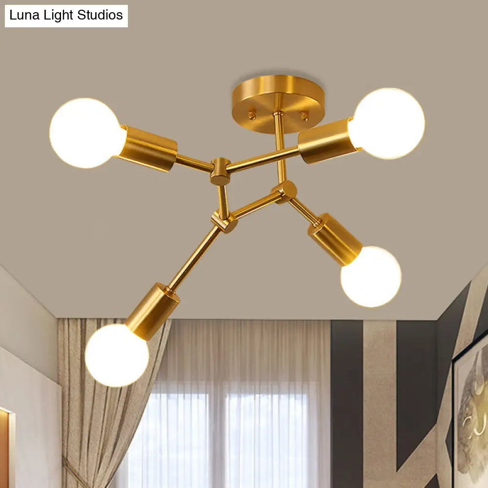 DecorBites™ DecorBites™ Postmodern Brass Flush Mount Lighting with Rotating Metal Molecule Design