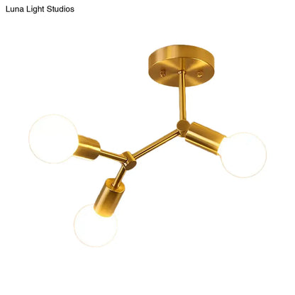 DecorBites™ DecorBites™ Postmodern Brass Flush Mount Lighting with Rotating Metal Molecule Design