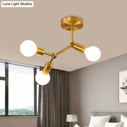 DecorBites™ DecorBites™ Postmodern Brass Flush Mount Lighting with Rotating Metal Molecule Design