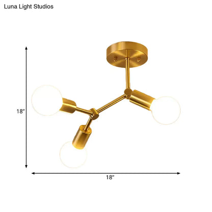 DecorBites™ DecorBites™ Postmodern Brass Flush Mount Lighting with Rotating Metal Molecule Design