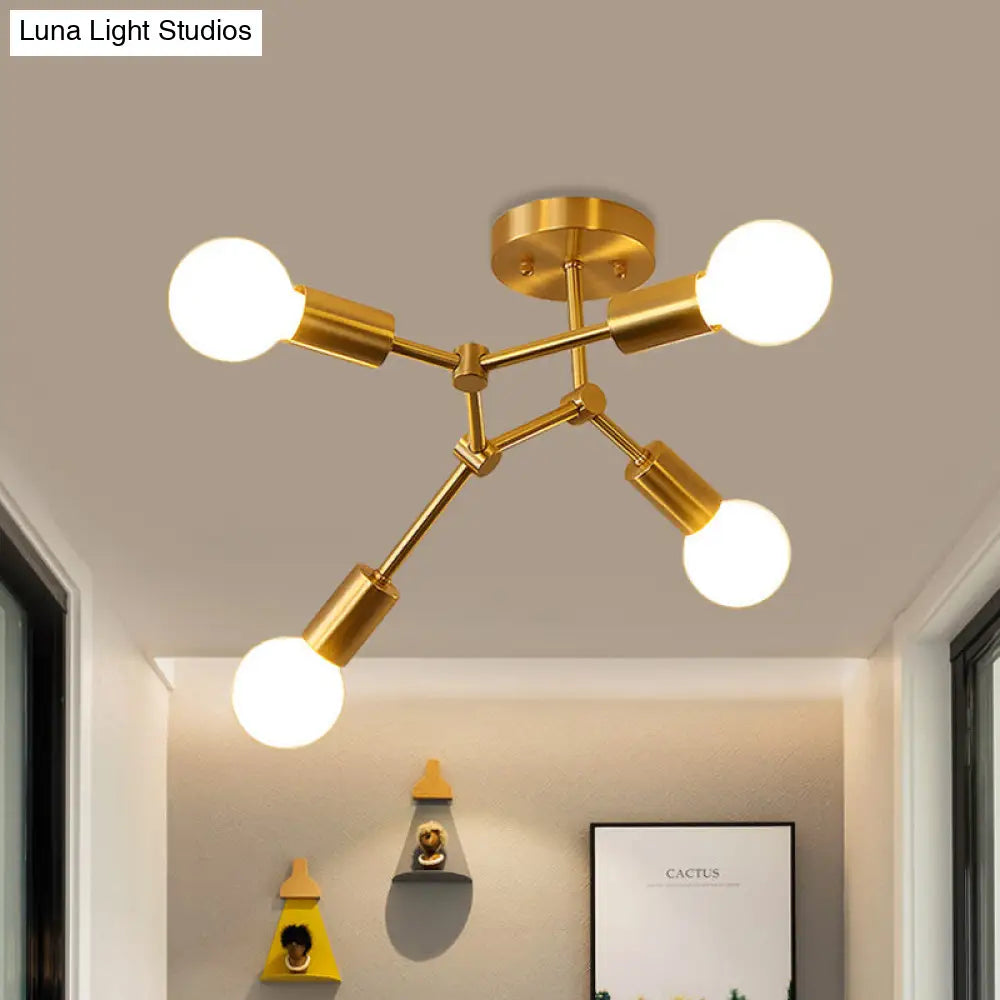 DecorBites™ DecorBites™ Postmodern Brass Flush Mount Lighting with Rotating Metal Molecule Design