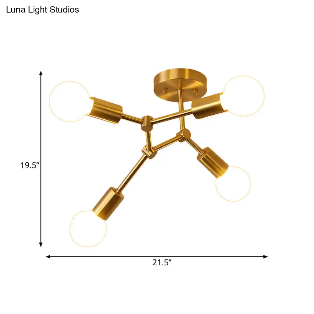 DecorBites™ DecorBites™ Postmodern Brass Flush Mount Lighting with Rotating Metal Molecule Design