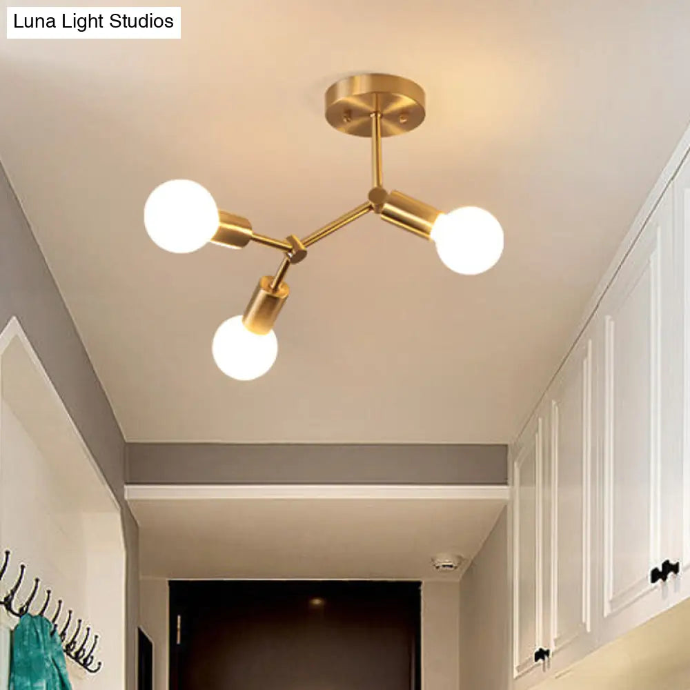 DecorBites™ DecorBites™ Postmodern Brass Flush Mount Lighting with Rotating Metal Molecule Design