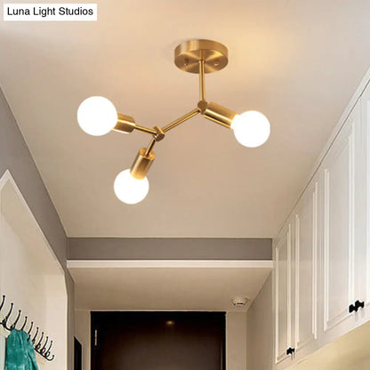 DecorBites™ DecorBites™ Postmodern Brass Flush Mount Lighting with Rotating Metal Molecule Design