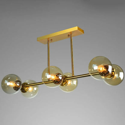DecorBites™ Postmodern Brass Island Light with Globe Glass Shade: Stylish Metal Ceiling Fixture