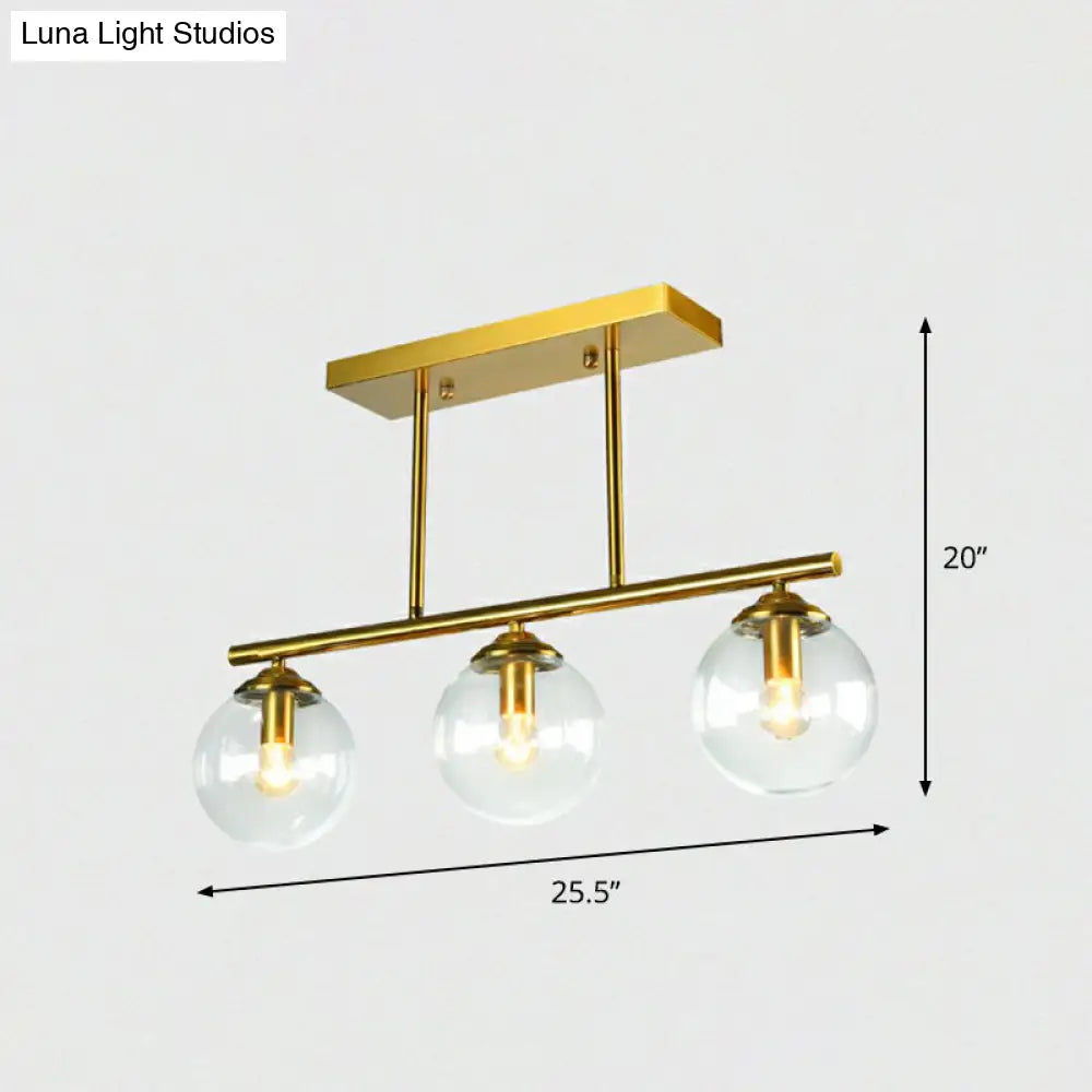 DecorBites™ Postmodern Brass Island Light with Globe Glass Shade: Stylish Metal Ceiling Fixture