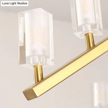 Modern brass linear led pendant light with frosted glass shades and crystal accents for dining room 220v-240v 110v-120v