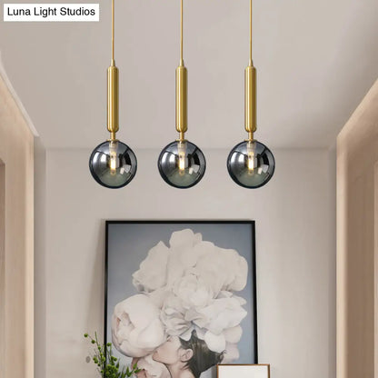 Postmodern Brass Pendant Ceiling Light with Ball Glass Shade - Ideal for Dining Rooms - 3 Lights