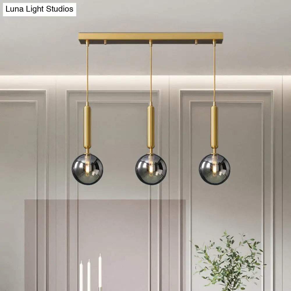 Postmodern Brass Pendant Ceiling Light with Ball Glass Shade - Ideal for Dining Rooms - 3 Lights