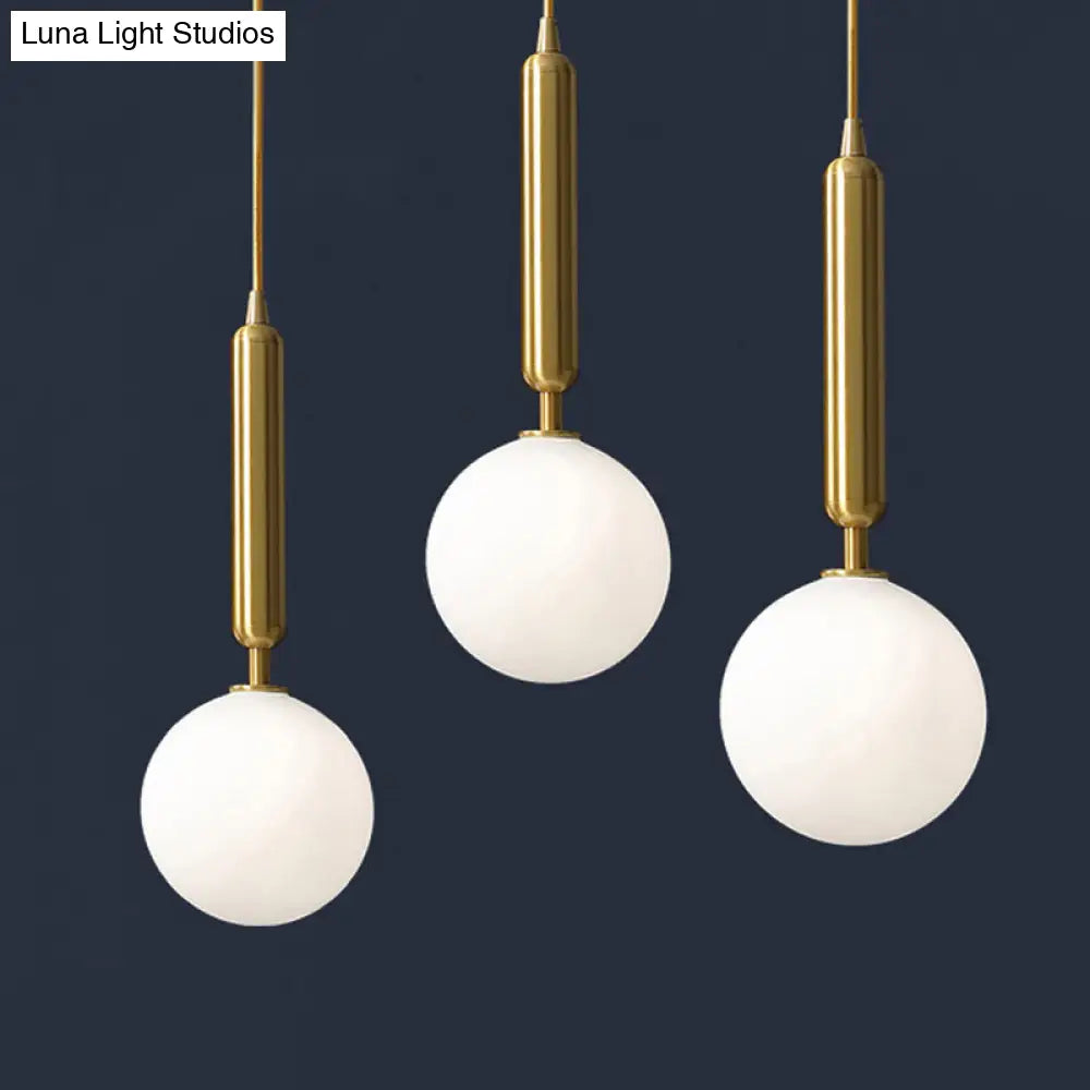 Postmodern Brass Pendant Ceiling Light with Ball Glass Shade - Ideal for Dining Rooms - 3 Lights