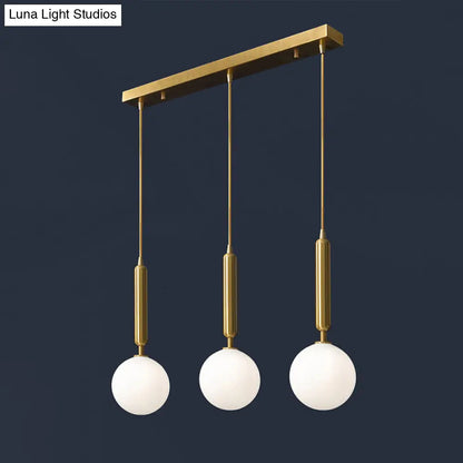 Postmodern Brass Pendant Ceiling Light with Ball Glass Shade - Ideal for Dining Rooms - 3 Lights