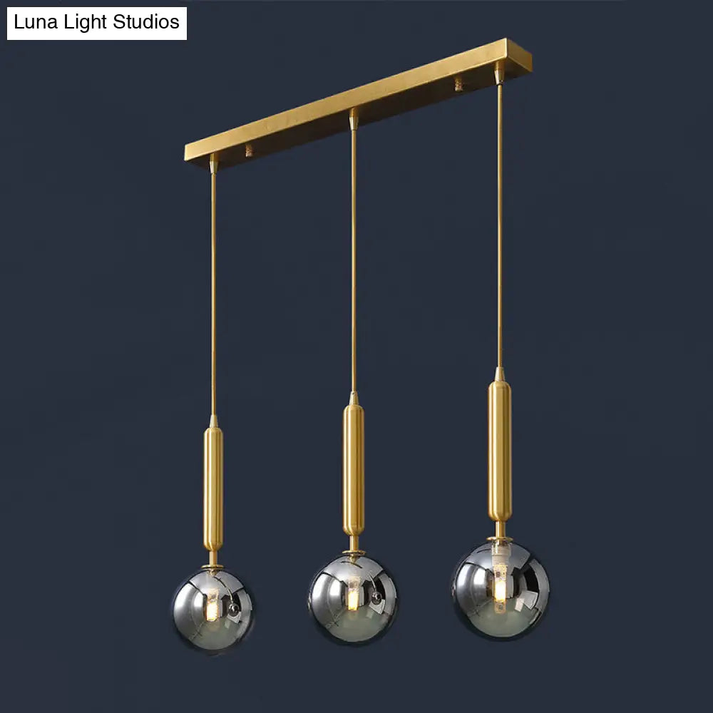 Postmodern Brass Pendant Ceiling Light with Ball Glass Shade - Ideal for Dining Rooms - 3 Lights