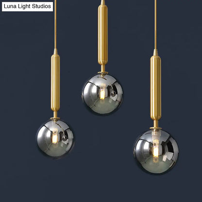 Postmodern Brass Pendant Ceiling Light with Ball Glass Shade - Ideal for Dining Rooms - 3 Lights