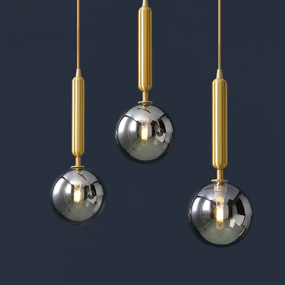 Postmodern Brass Pendant Ceiling Light with Ball Glass Shade - Ideal for Dining Rooms - 3 Lights