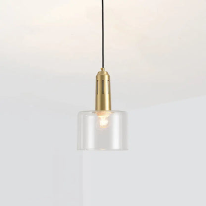 Postmodern Brass Pendant Lamp with Clear Glass Shade: Sleek Dining Room Hanging Light