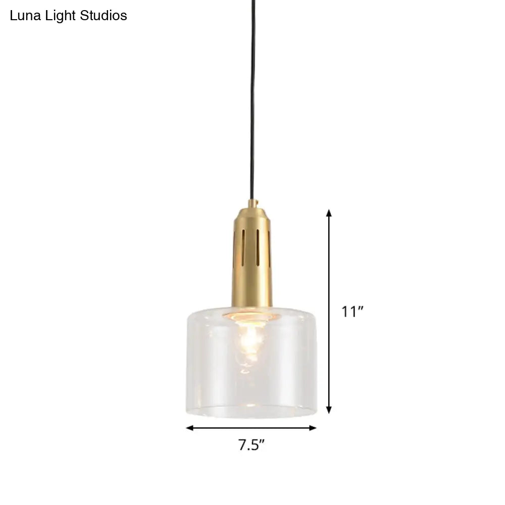 Postmodern Brass Pendant Lamp with Clear Glass Shade: Sleek Dining Room Hanging Light