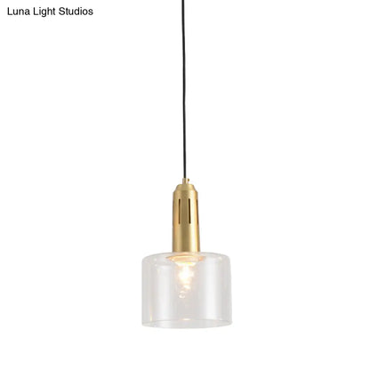 Postmodern Brass Pendant Lamp with Clear Glass Shade: Sleek Dining Room Hanging Light