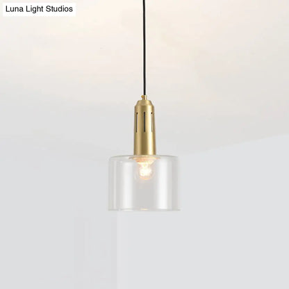 Postmodern Brass Pendant Lamp with Clear Glass Shade: Sleek Dining Room Hanging Light