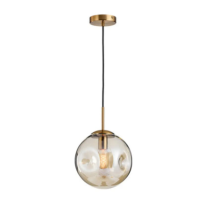 Postmodern Brass Pendant Lamp with Dimpled Glass Globe for Bedroom