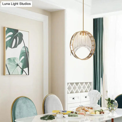 Lámpara de techo de aro de latón posmoderno - Lámpara colgante de cristal de 3 cabezas