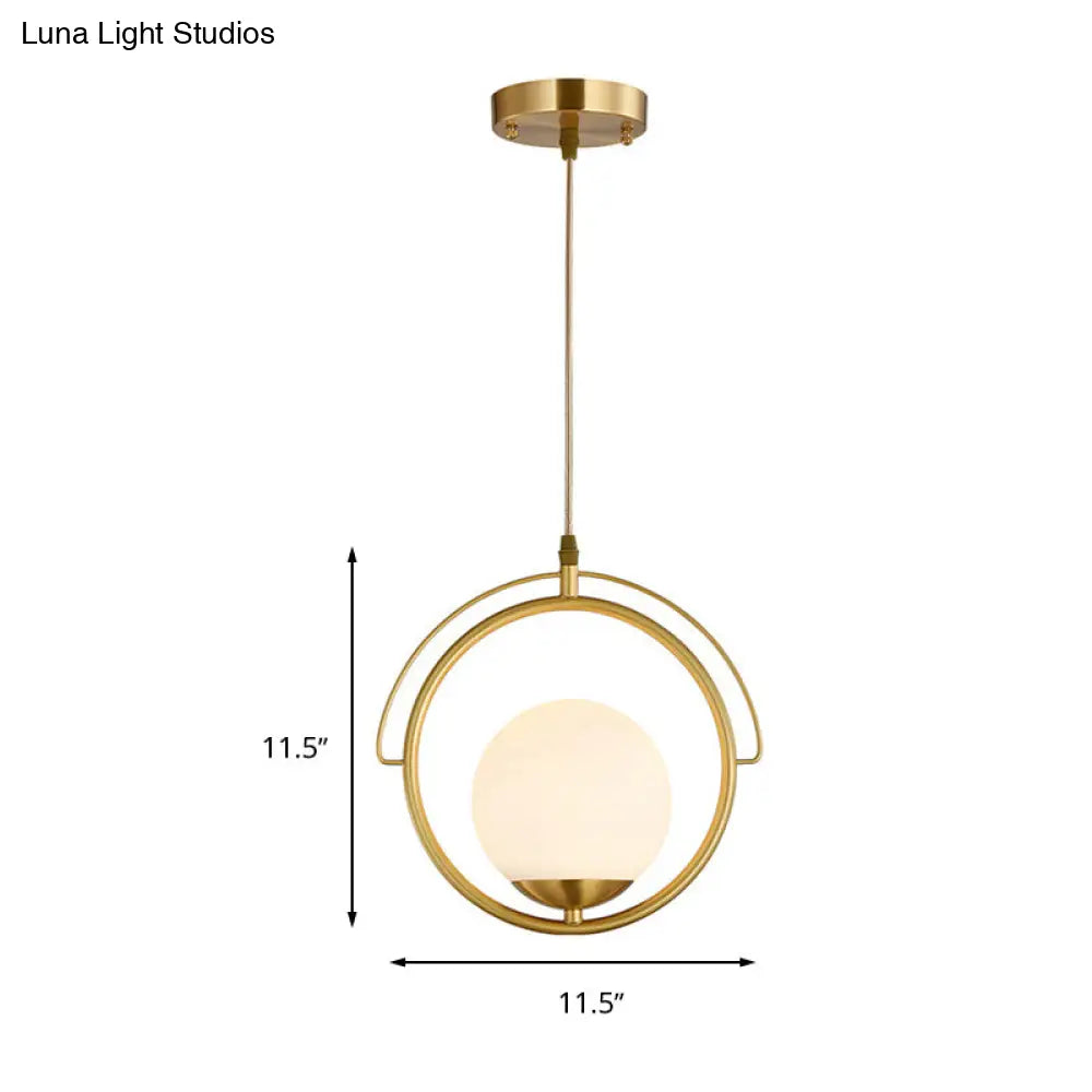 Postmodern Brass Ring Ceiling Light with Globe Glass Shade