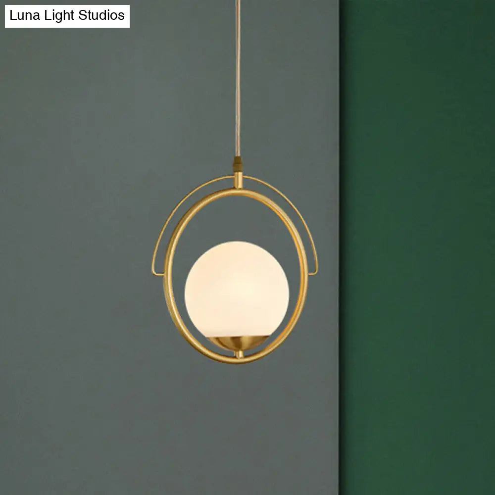 Postmodern Brass Ring Ceiling Light with Globe Glass Shade