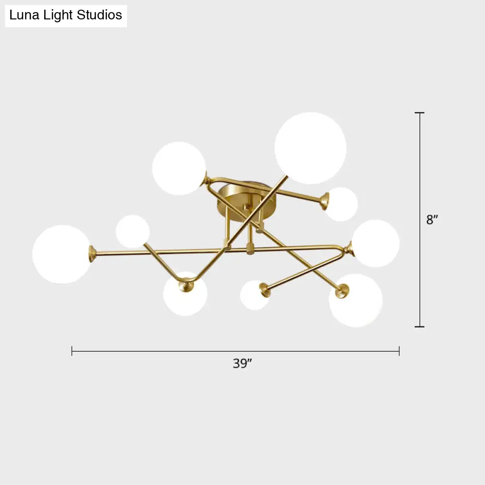 DecorBites™ DecorBites™ Postmodern Brass Semi Flush Mount Fixture - Orb Shaped Milk Glass Flush Ceiling Light