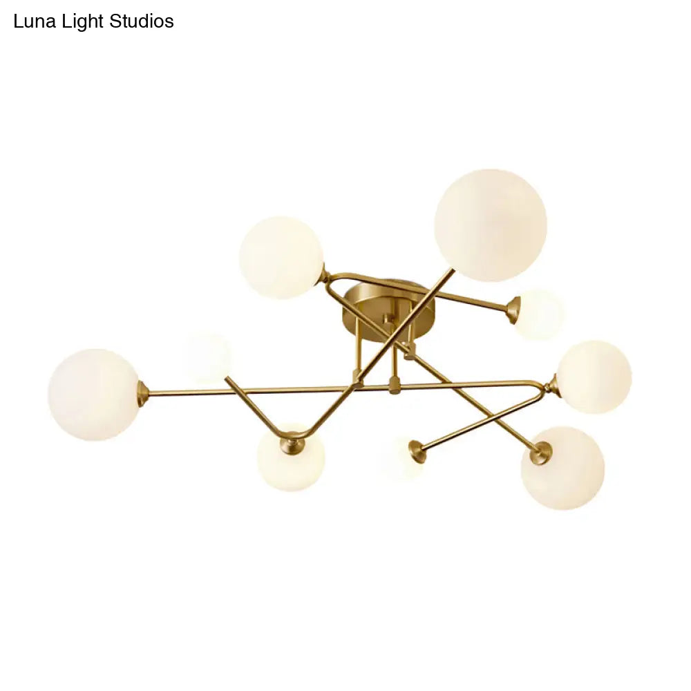 DecorBites™ DecorBites™ Postmodern Brass Semi Flush Mount Fixture - Orb Shaped Milk Glass Flush Ceiling Light