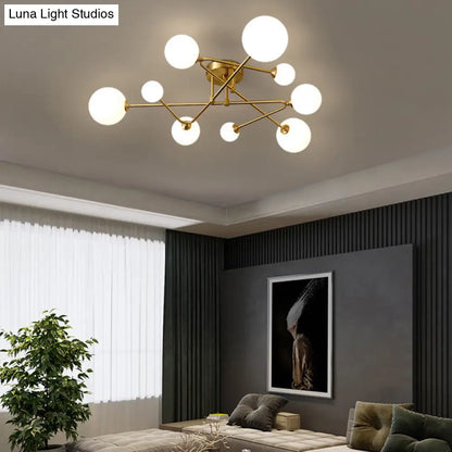 DecorBites™ DecorBites™ Postmodern Brass Semi Flush Mount Fixture - Orb Shaped Milk Glass Flush Ceiling Light