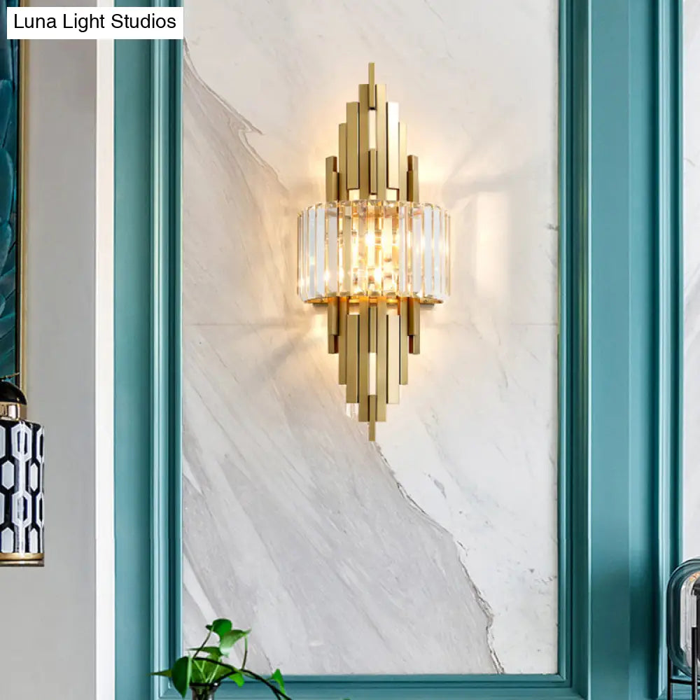 DecorBites™ DecorBites™ Postmodern Brass Sticks Wall Sconce: Crystal 2-Light Wall Mount Fixture