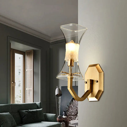 DecorBites™ DecorBites™ Postmodern Brass Wall Lamp with Frosted & Clear Glass Sconce for Parlor