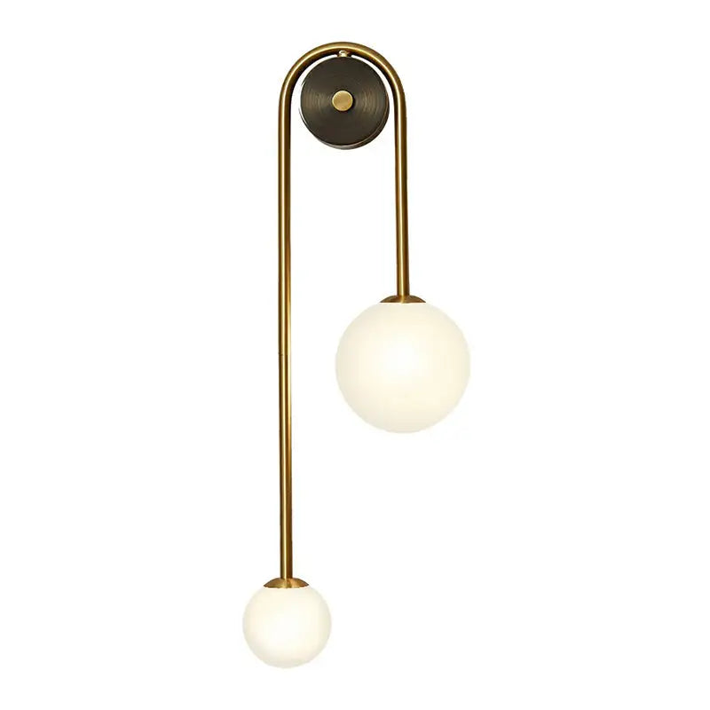 Decorbites postmodern brass wall sconce light with two opal glass shade spheres suitable for 110v-120v and 220v-240v