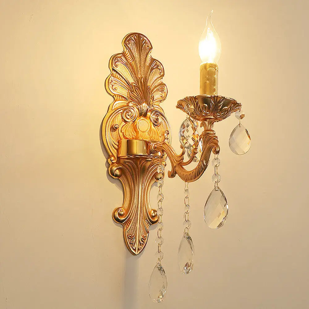 DecorBites™ DecorBites™ Postmodern Brass Wall Sconce with Crystal Drip Accent - Candelabra Style, 1/2 Head Design for Living Room Light Fixture