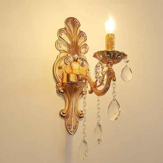 DecorBites™ DecorBites™ Postmodern Brass Wall Sconce with Crystal Drip Accent - Candelabra Style, 1/2 Head Design for Living Room Light Fixture