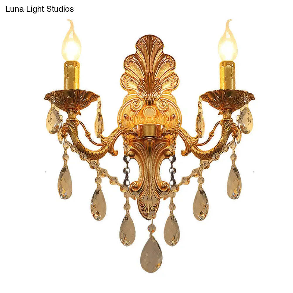 DecorBites™ DecorBites™ Postmodern Brass Wall Sconce with Crystal Drip Accent - Candelabra Style, 1/2 Head Design for Living Room Light Fixture