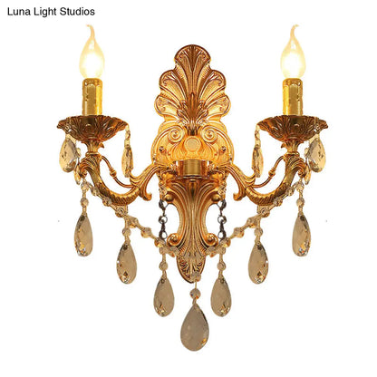 DecorBites™ DecorBites™ Postmodern Brass Wall Sconce with Crystal Drip Accent - Candelabra Style, 1/2 Head Design for Living Room Light Fixture
