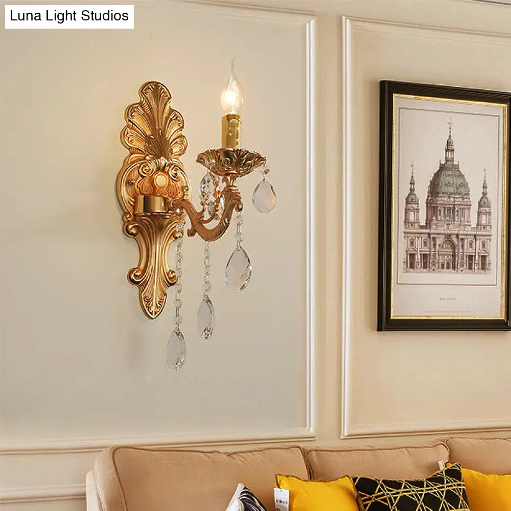 DecorBites™ DecorBites™ Postmodern Brass Wall Sconce with Crystal Drip Accent - Candelabra Style, 1/2 Head Design for Living Room Light Fixture