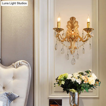 DecorBites™ DecorBites™ Postmodern Brass Wall Sconce with Crystal Drip Accent - Candelabra Style, 1/2 Head Design for Living Room Light Fixture