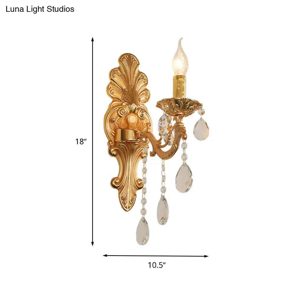 DecorBites™ DecorBites™ Postmodern Brass Wall Sconce with Crystal Drip Accent - Candelabra Style, 1/2 Head Design for Living Room Light Fixture