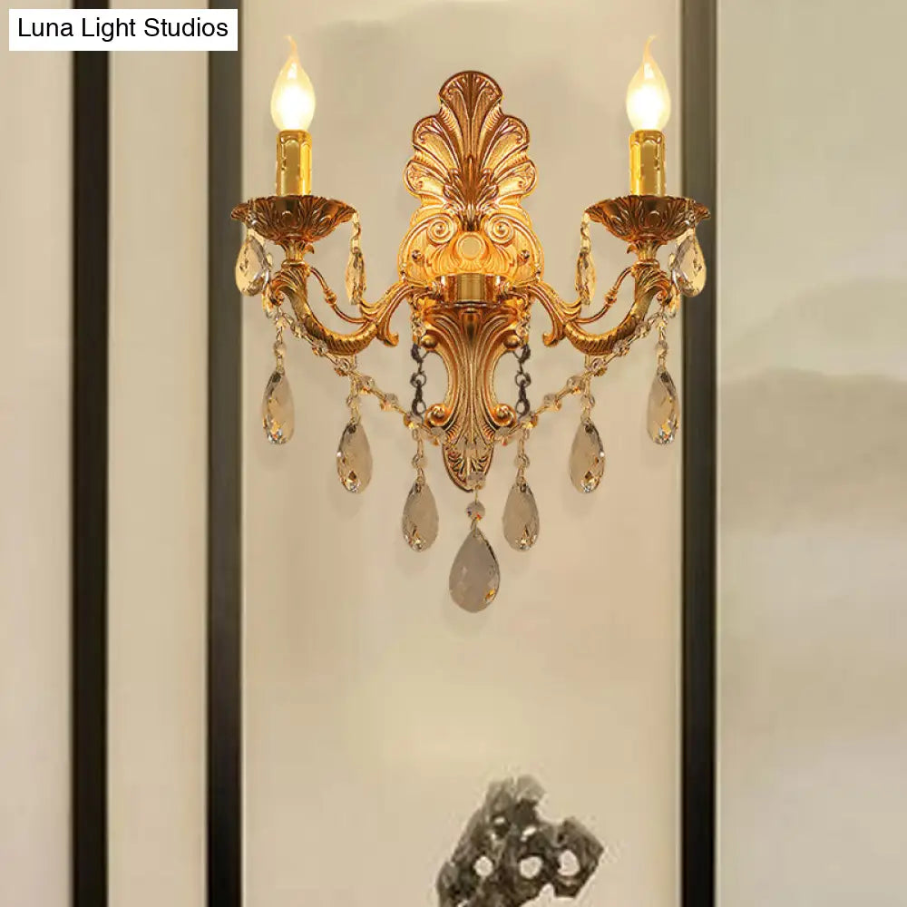 DecorBites™ DecorBites™ Postmodern Brass Wall Sconce with Crystal Drip Accent - Candelabra Style, 1/2 Head Design for Living Room Light Fixture