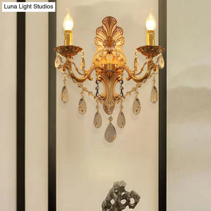 DecorBites™ DecorBites™ Postmodern Brass Wall Sconce with Crystal Drip Accent - Candelabra Style, 1/2 Head Design for Living Room Light Fixture