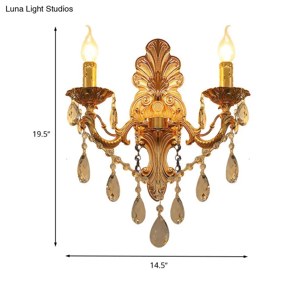 DecorBites™ DecorBites™ Postmodern Brass Wall Sconce with Crystal Drip Accent - Candelabra Style, 1/2 Head Design for Living Room Light Fixture