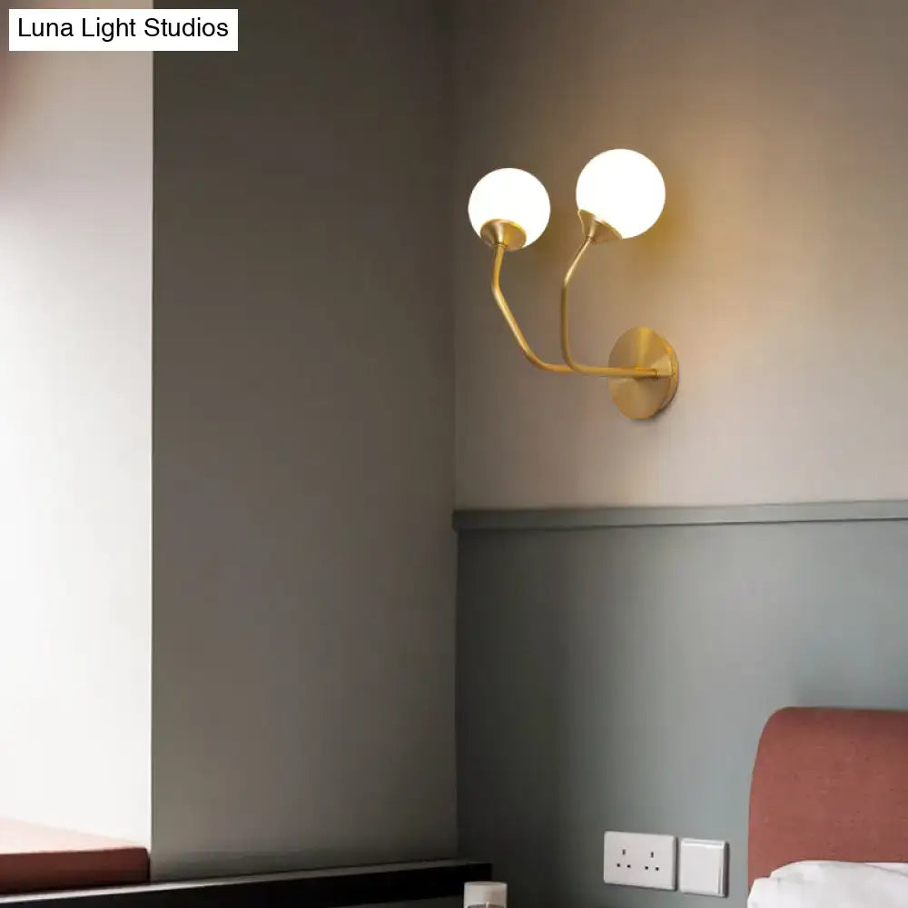 Postmodern brass wall sconce with white glass geometric frosted spherical shades for living room lighting